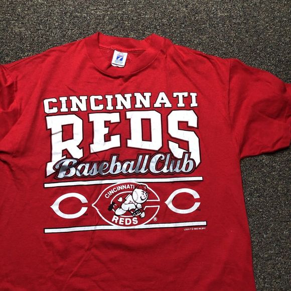 VINTAGE Logo 7 Cincinnati Reds Shirt Adult Large Short Sleeve Red 1990 - Picture 2 of 8